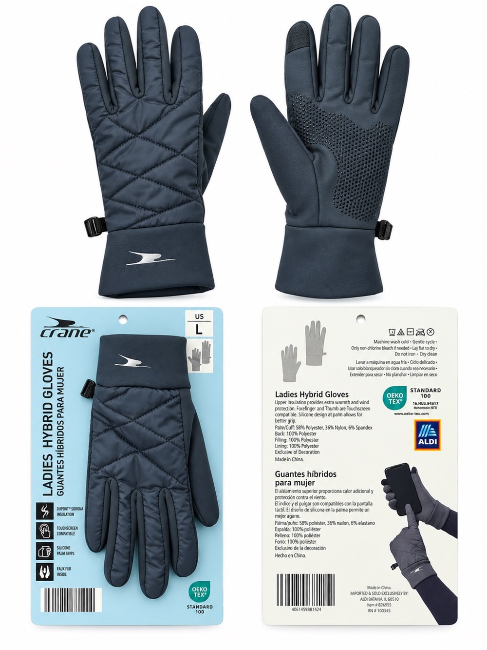 Crane Ladies Hybrid Gloves in Navy